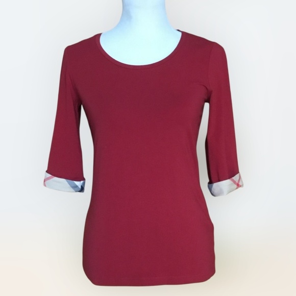 Burberry Brit Scoop Neck Tee With Check Cuffs - Picture 7 of 16